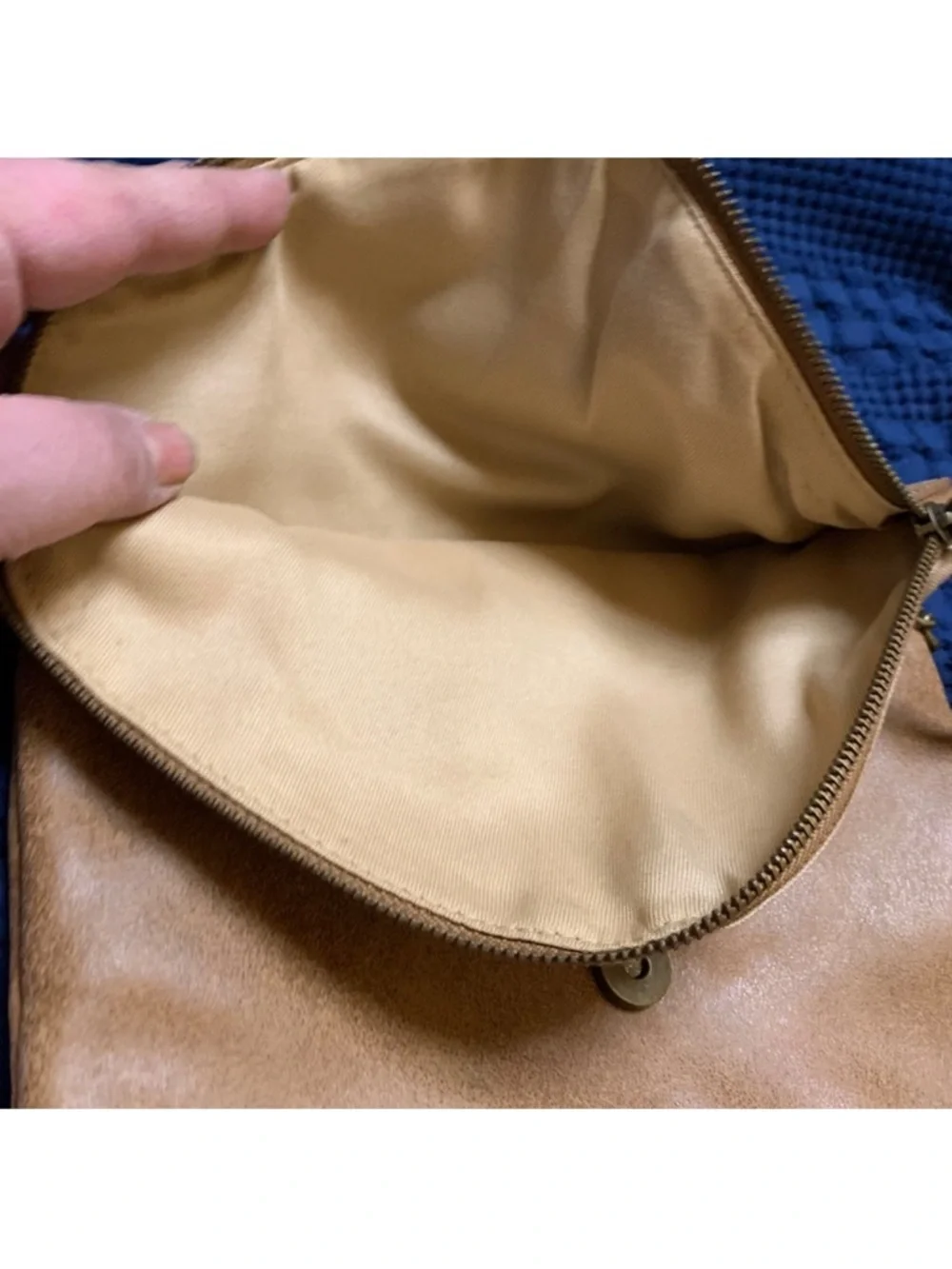 VERY VINTAGE J. Crew Tan Leather Envelope Clutch with Brass Chain